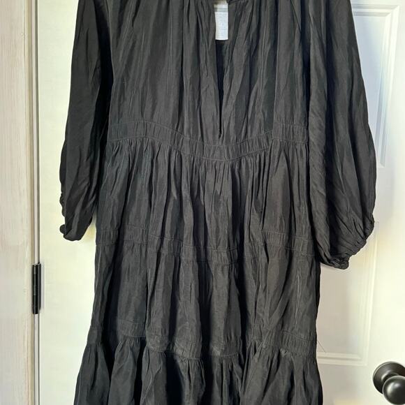 Mustard Seed Size Medium Mid Sleeve Tiered Mini Dress Round Collar - Picture 3 of 4